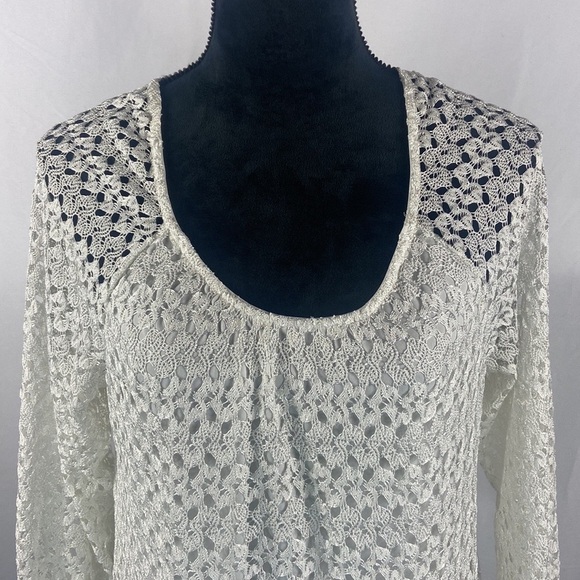 Notations White Lace Long Sleeve Crotchet Mini Dress - Picture 3 of 9